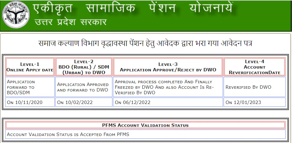 Check Vidhwa pension status online