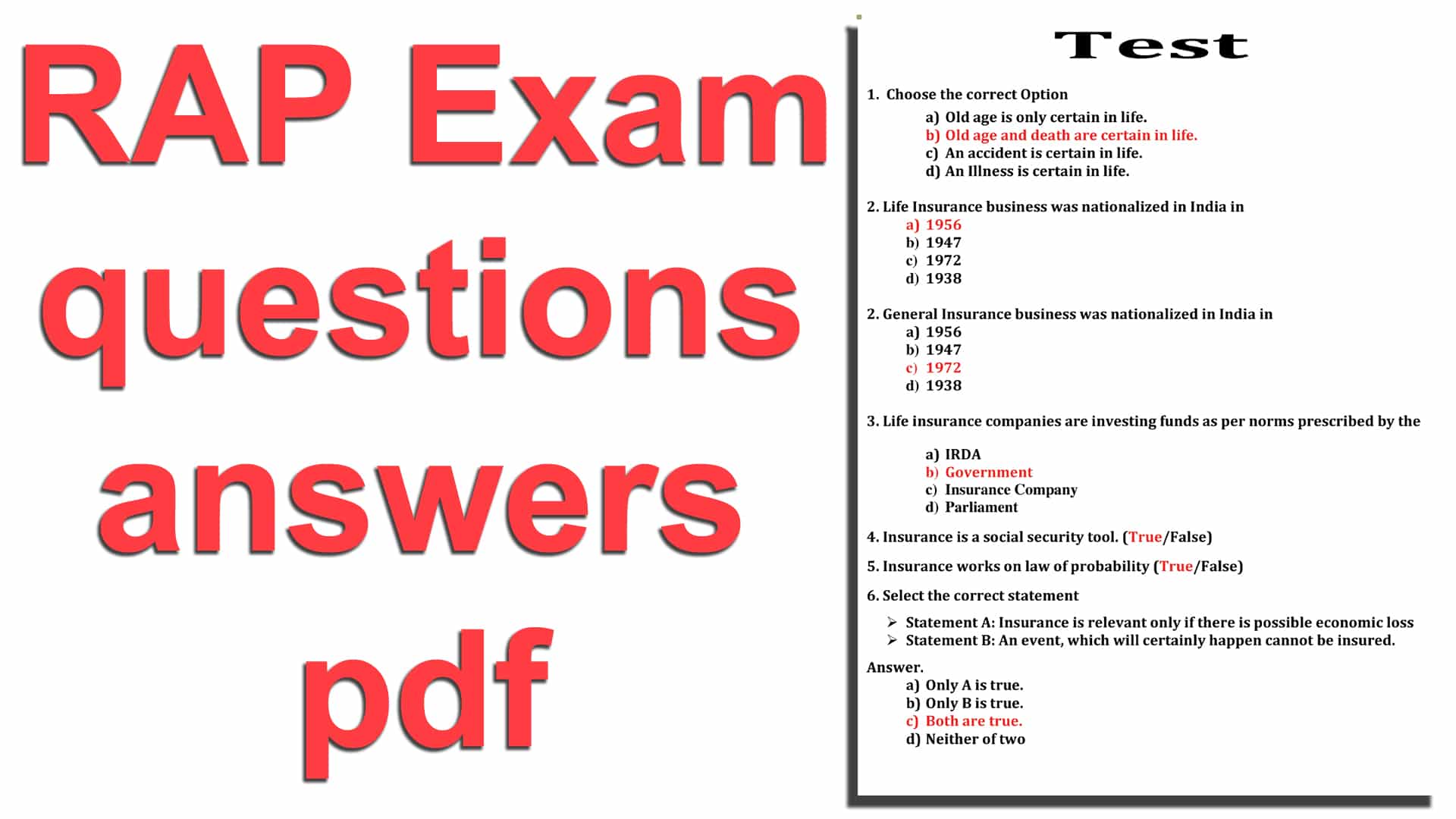 RAP Exam questions and answers pdf download