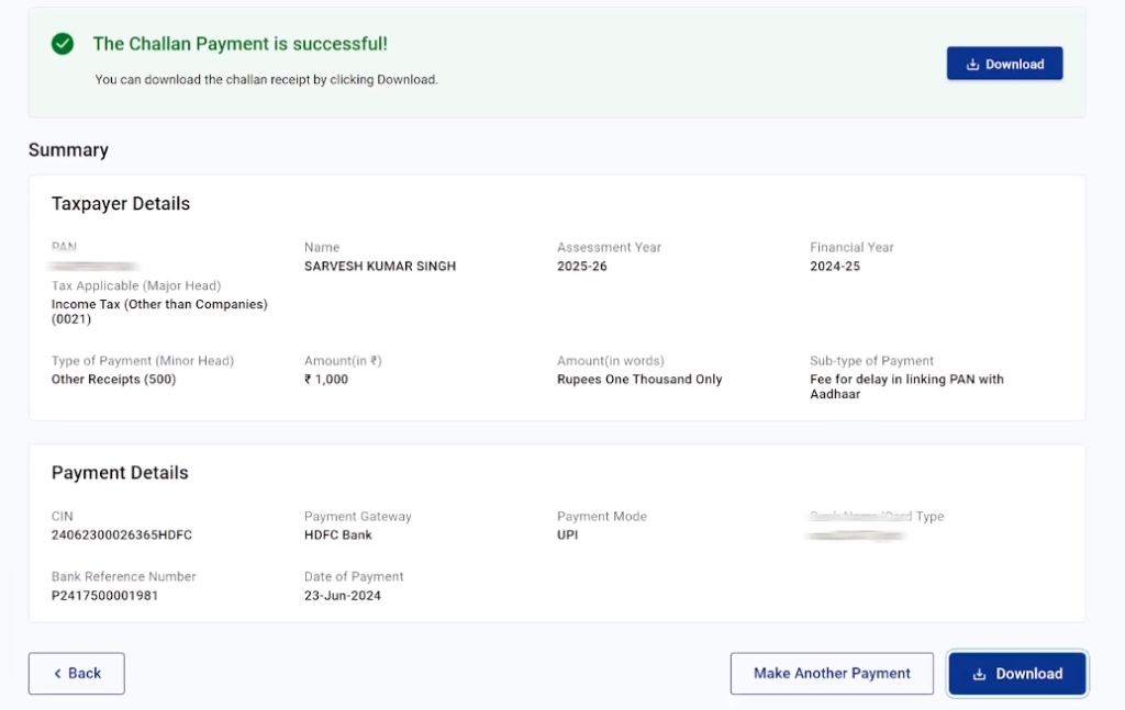 Aadhar Pan card link process